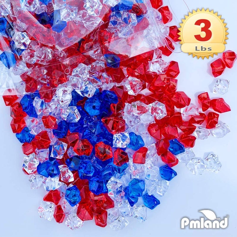 PMLAND Clear Fake Ice Rocks â€“ 550Pcs Large Acrylic Gems Crushed Plastic Diamonds, Red White Blue (3Lbs/2.25 Quarts) â€“ Bulk Vase Filler for Centerpieces Patriotic Theme DÃ©cor Aquarium Table Scatter - Image 3